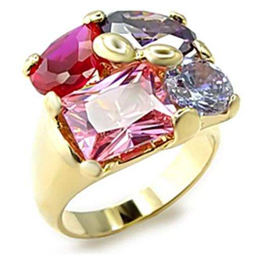 6X013 - Gold Brass Ring with AAA Grade CZ in Multi Color - Alamode - Flyclothing LLC
