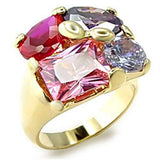 6X013 - Gold Brass Ring with AAA Grade CZ in Multi Color - Alamode - Flyclothing LLC