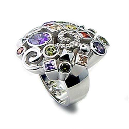 6X051 - Rhodium Brass Ring with AAA Grade CZ in Multi Color - Alamode - Flyclothing LLC
