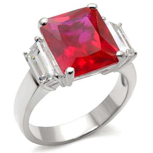 6X061 - High-Polished 925 Sterling Silver Ring with Synthetic Garnet in Ruby - Alamode - Flyclothing LLC