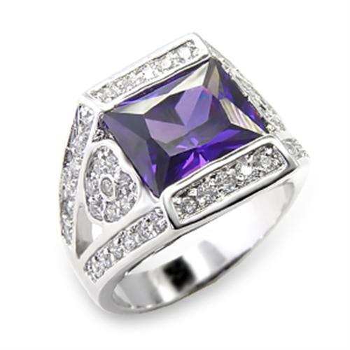 6X074 - Rhodium Brass Ring with AAA Grade CZ in Amethyst - Alamode - Flyclothing LLC