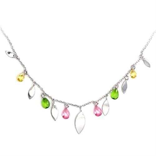 6X106 - High-Polished 925 Sterling Silver Necklace with AAA Grade CZ in Multi Color - Alamode - Flyclothing LLC