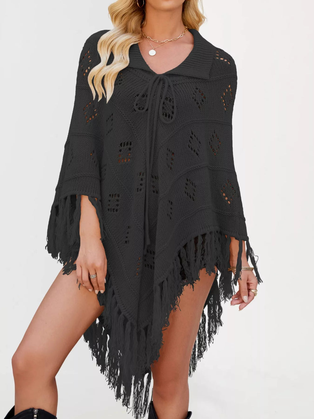 Fringe Openwork Knit Cover Up - Trendsi - Flyclothing LLC