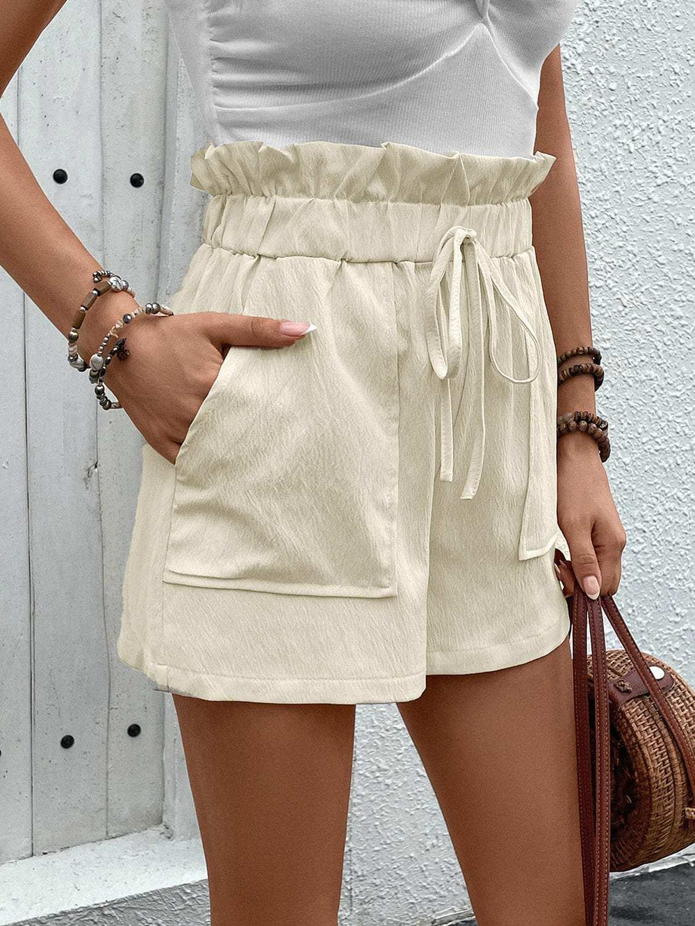 Paperbag Waist Shorts with Pockets - Trendsi - Flyclothing LLC