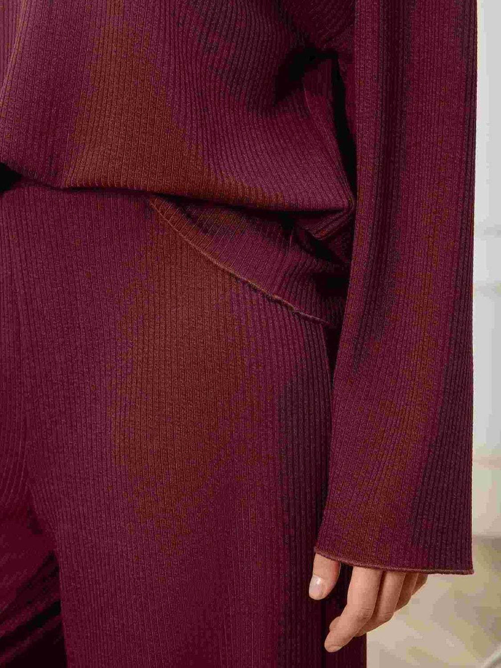 V-Neck Long Sleeve Top and Wide Leg Pants Set - Trendsi - Flyclothing LLC