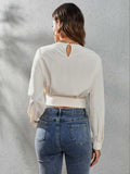 Round Neck Long Sleeve Blouse - Trendsi - Flyclothing LLC