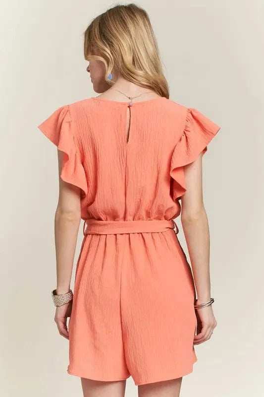 ADORA Ruffle Sleeves Romper with Pockets - Trendsi - Flyclothing LLC