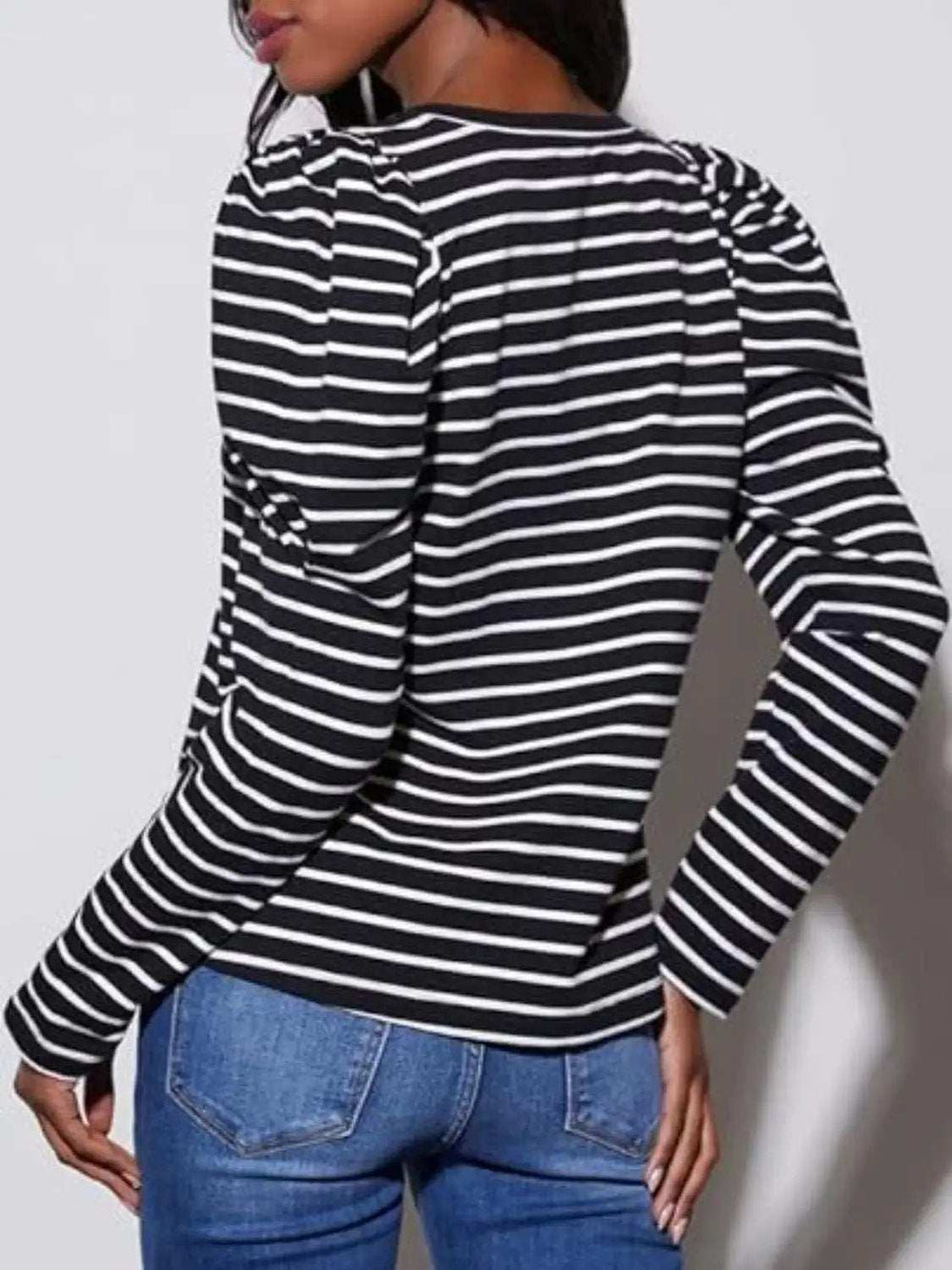 Striped Round Neck Long Sleeve T-Shirt - Trendsi - Flyclothing LLC