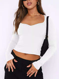 Long Sleeve Sweetheart Neck Crop T-Shirt - Trendsi - Flyclothing LLC