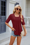 Texture Square Neck Short Sleeve Blouse - Trendsi - Flyclothing LLC