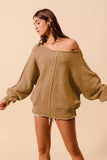 SO ME Loose Fit Exposed Seam Slouchy Boucle Sweater - Trendsi - Flyclothing LLC