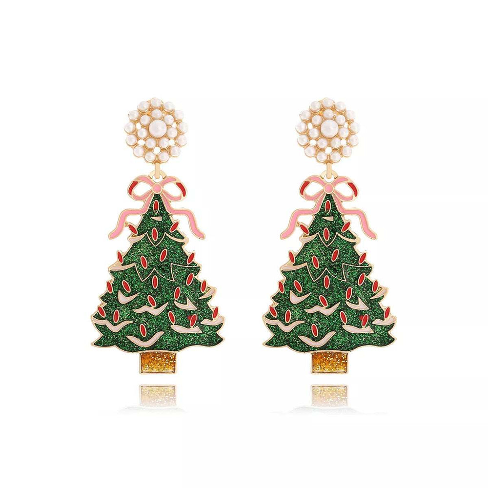 Christmas Tree Dangle Earrings with Pearl - Trendsi - Flyclothing LLC