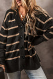 Striped Button Down Long Sleeve Cardigan - Trendsi - Flyclothing LLC