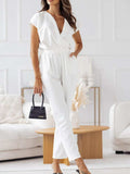 Surplice Cap Sleeve Tie Waist Jumpsuit - Trendsi - Flyclothing LLC