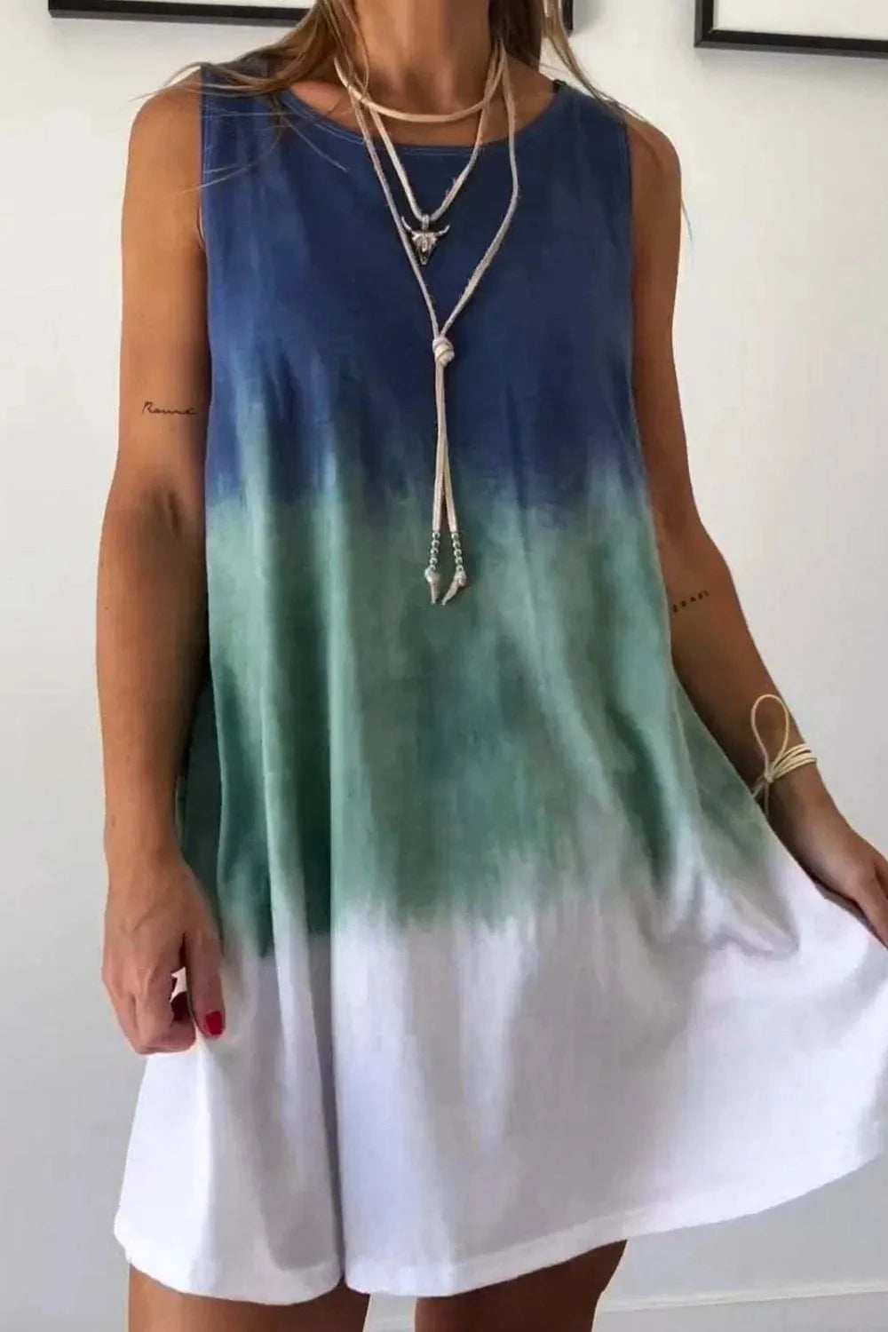 Full Size Tie-Dye Sleeveless Mini Tank Dress Plus Size - Trendsi - Flyclothing LLC