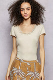 POL Round Neck Short Sleeve Crop T-Shirt with Lace Trim - Trendsi - Flyclothing LLC