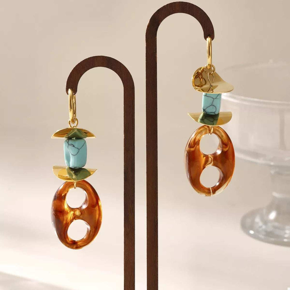 Turquoise Resin Geometric Drop Earrings - Trendsi - Flyclothing LLC