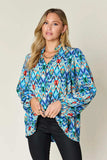 Double Take Full Size Printed Balloon Sleeve Blouse - Trendsi - Flyclothing LLC