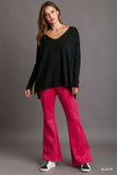 Umgee V-Neck High Low Hem Knit Top with Side Slit - Trendsi - Flyclothing LLC