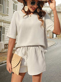Waffle-Knit Half Sleeve Top and Shorts Set - Trendsi - Flyclothing LLC