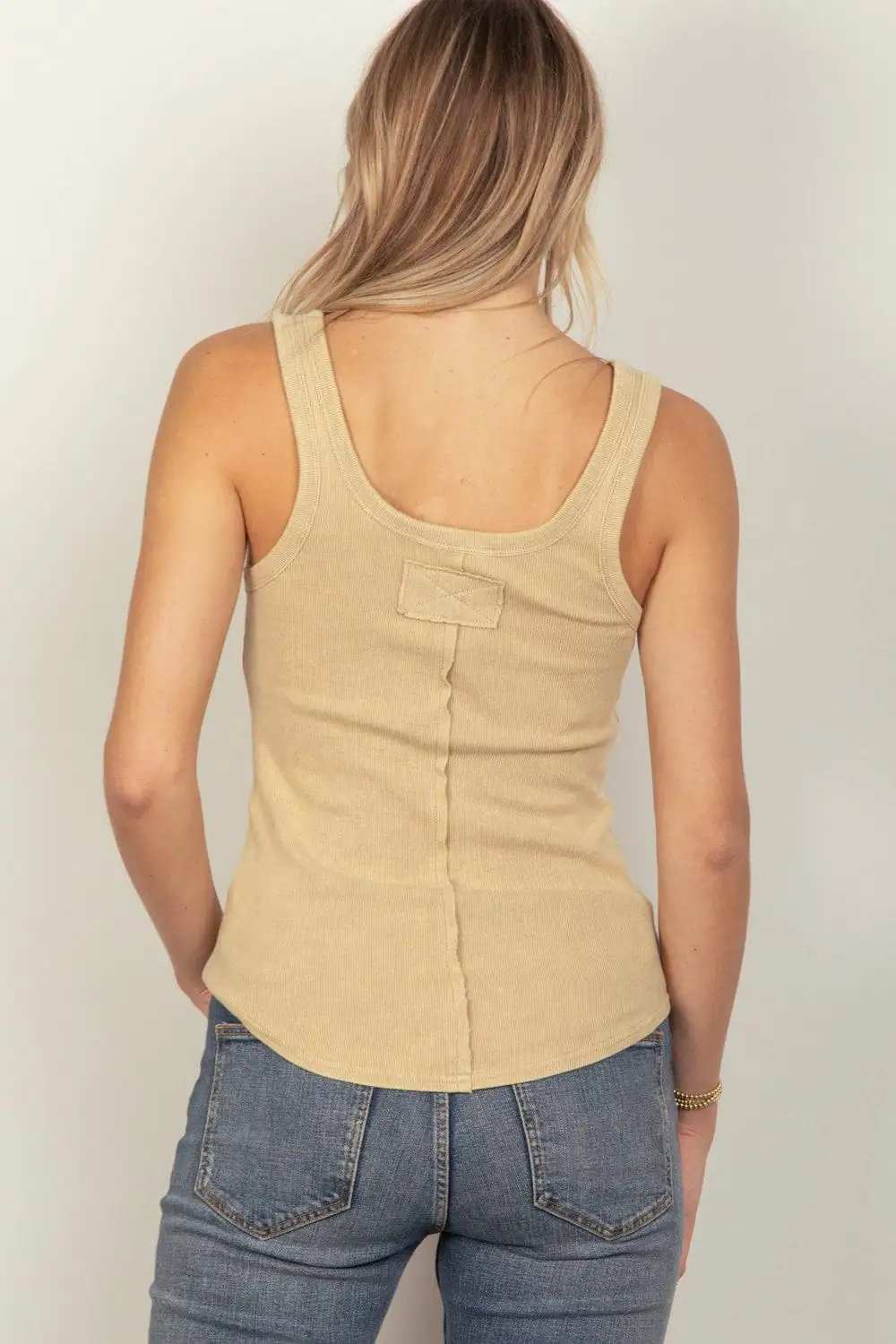 VERY J Washed Ribbed Tank with Placket Detail - Trendsi - Flyclothing LLC