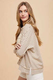 Annie Wear Striped Button Detail Long Sleeve Polo Top - Trendsi - Flyclothing LLC