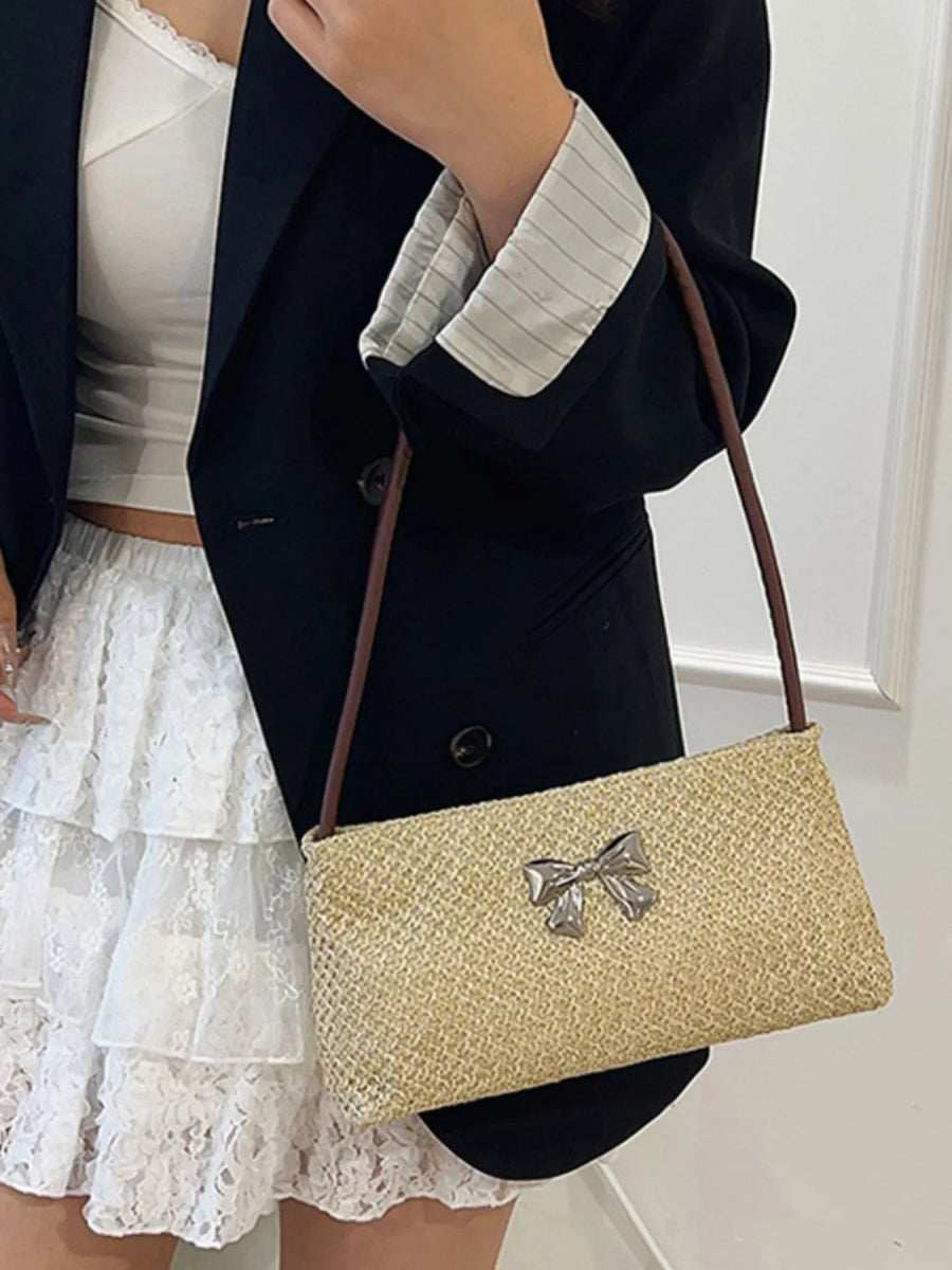 Woven Straw Shoulder Bag with Bow Detail - Trendsi - Flyclothing LLC