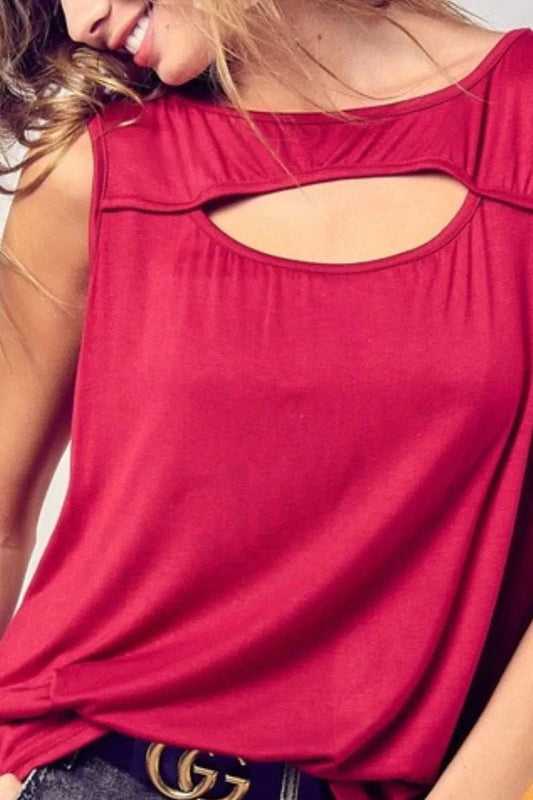 BiBi Rayon Span Knit With Cut Out Front Sleeveless Top - Trendsi - Flyclothing LLC