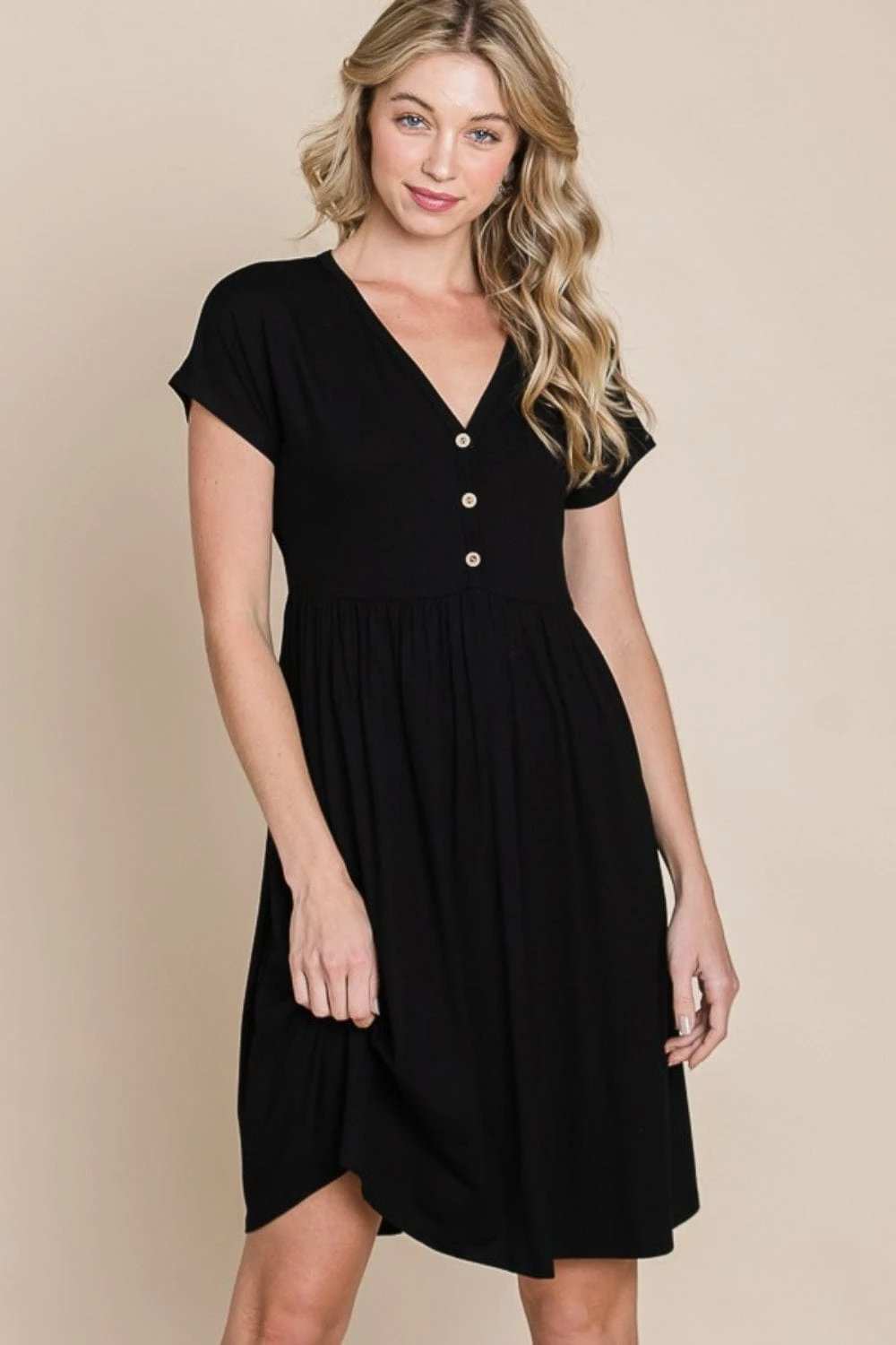 BOMBOM V-Neck Short Sleeve Dress - Trendsi - Flyclothing LLC