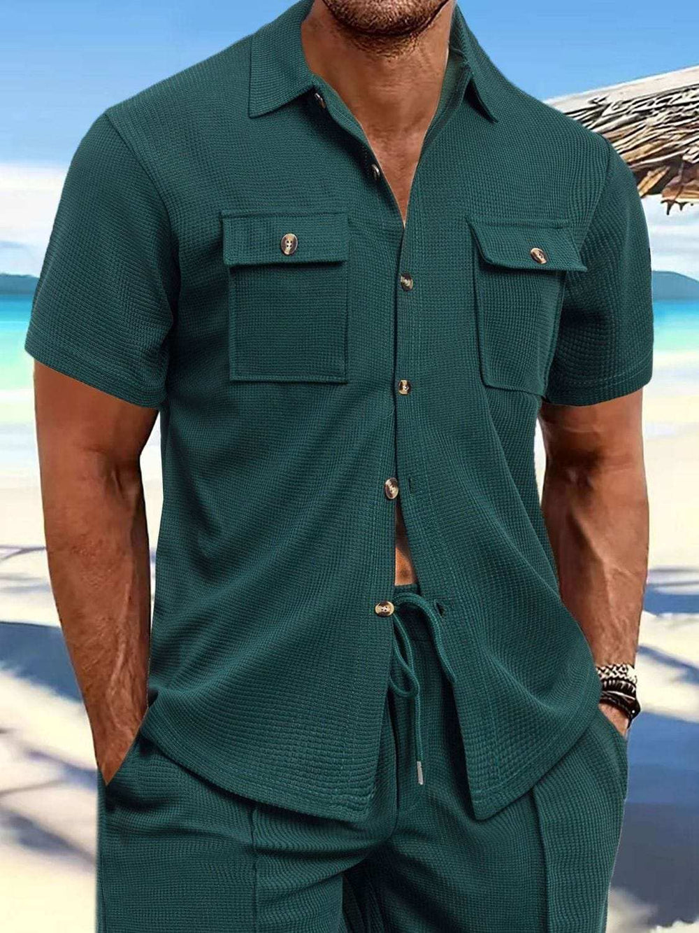 Men's Full Size Button Down Short Sleeve Shirt Plus Size - Trendsi - Flyclothing LLC