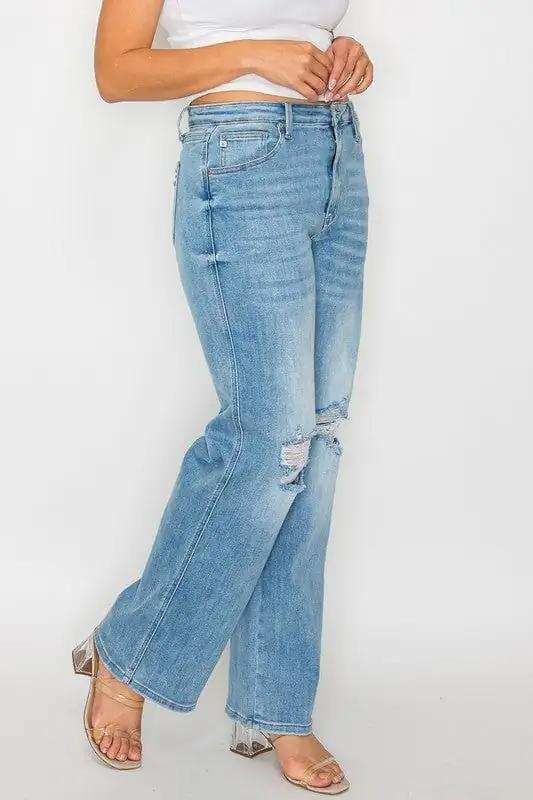 bytos Full Size Distressed High Rise Straight Jeans - Trendsi - Flyclothing LLC