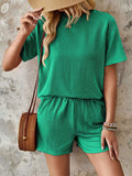 Textured Round Neck Short Sleeve Top and Shorts Set - Trendsi - Flyclothing LLC
