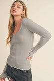 Aemi + Co Lettuce Hem Scoop Neck Long Sleeve Knit Top - Trendsi - Flyclothing LLC