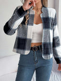 Plaid Open Front Long Sleeve Jacket - Trendsi - Flyclothing LLC