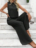 Tie Back Round Neck Top and Pants Set - Trendsi - Flyclothing LLC