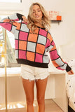 BiBi Multi Color Checker Pattern Sweater - Trendsi - Flyclothing LLC
