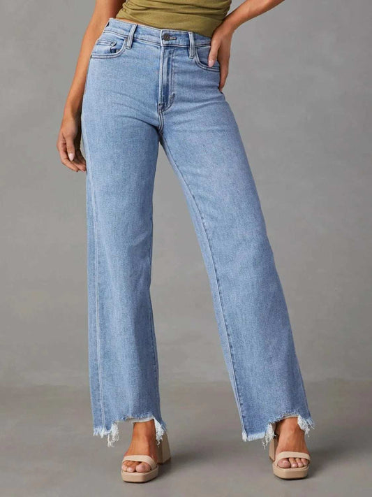 Raw Hem Loose Fit Jeans - Trendsi - Flyclothing LLC