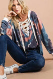 BiBi Tie Dye Deep V-Neck Top with Lace Up Front - Trendsi - Flyclothing LLC