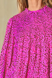 Ruched Leopard Mock Neck Long Sleeve Blouse - Trendsi - Flyclothing LLC