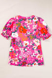 Printed Notched Short Sleeve Blouse - Trendsi - Flyclothing LLC