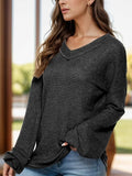 Dropped Shoulder Long Sleeve Knit Top - Trendsi - Flyclothing LLC