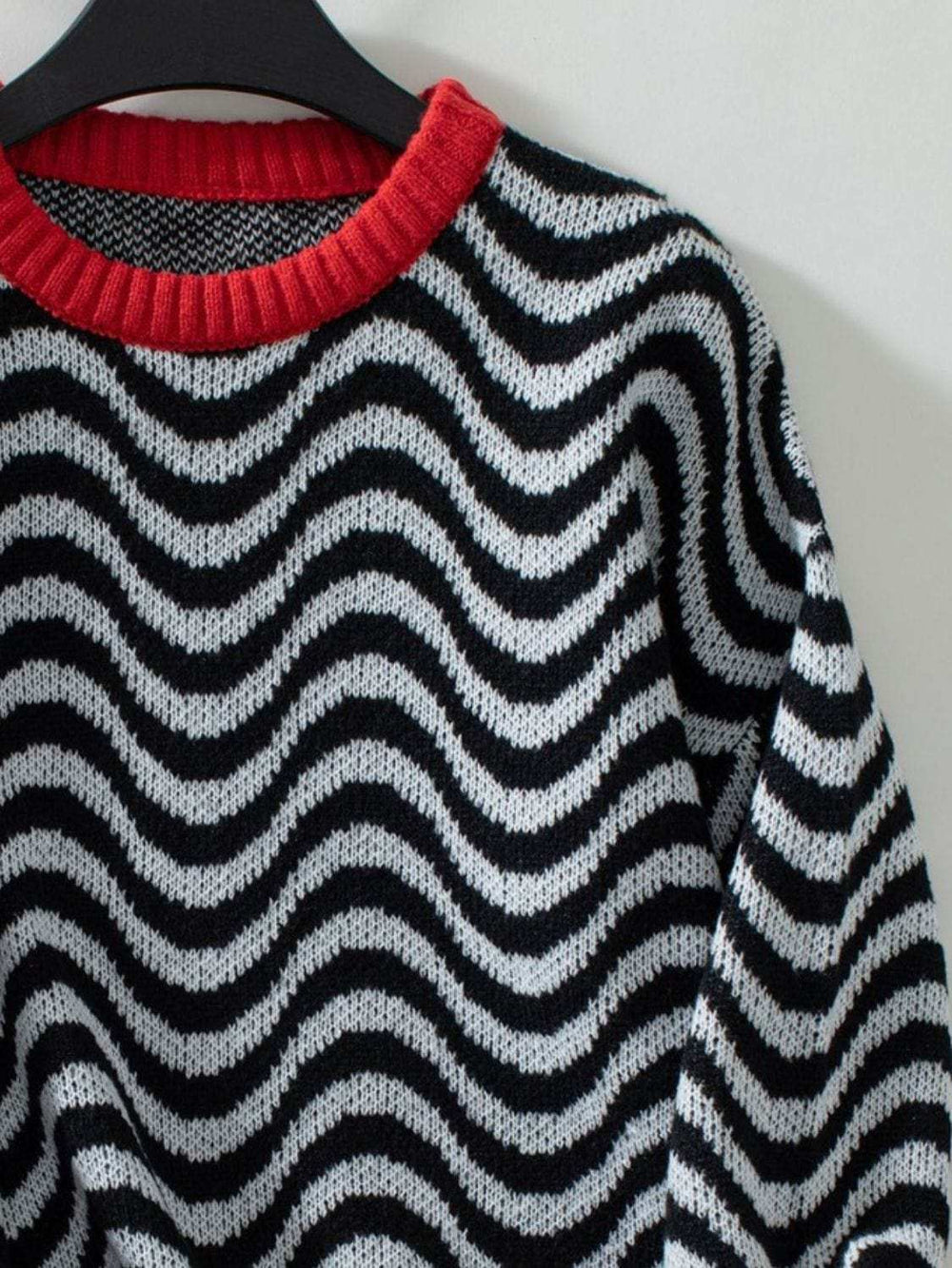 Wavy Stripes Round Neck Long Sleeve Sweater - Trendsi - Flyclothing LLC
