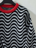 Wavy Stripes Round Neck Long Sleeve Sweater - Trendsi - Flyclothing LLC