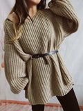 Boat Neck Long Sleeve Sweater with Belt - Trendsi - Flyclothing LLC