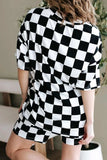 Checkerboard V Neck Loose Tee and Shorts Set - Trendsi - Flyclothing LLC