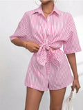 Striped Button Up Shirt and Shorts Set - Trendsi - Flyclothing LLC
