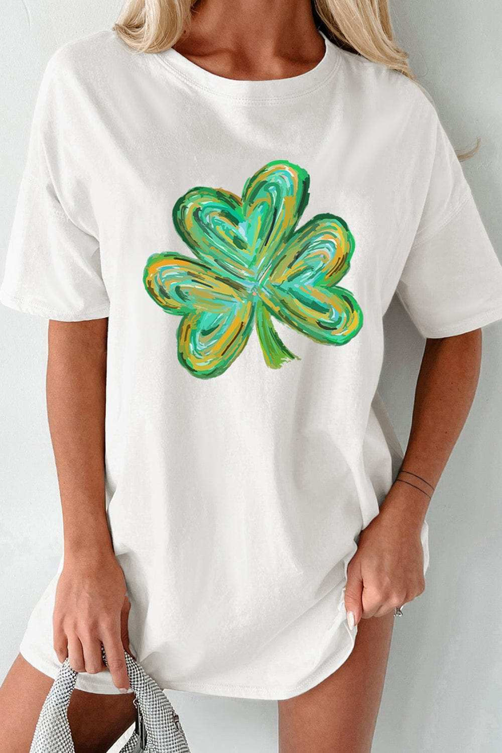 Lucky Clover Round Neck Short Sleeve T-Shirt - Trendsi - Flyclothing LLC