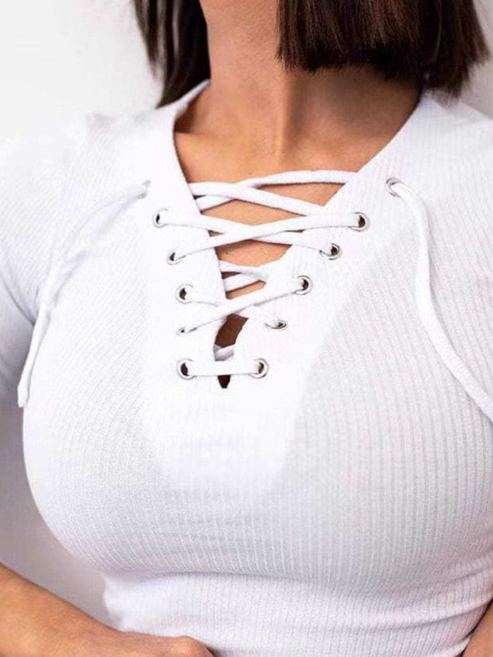 Lace Up Long Sleeve T-Shirt - Trendsi - Flyclothing LLC