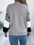 Star Contrast Round Neck Sweater - Trendsi - Flyclothing LLC