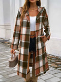 Plaid Long Sleeve Hooded Coat - Trendsi - Flyclothing LLC